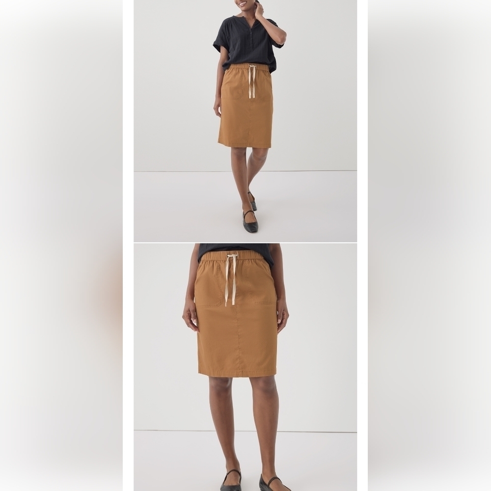 Pact Daily Twill Skirt Women's Camel Organic Cotton Drawstring Pockets Size S